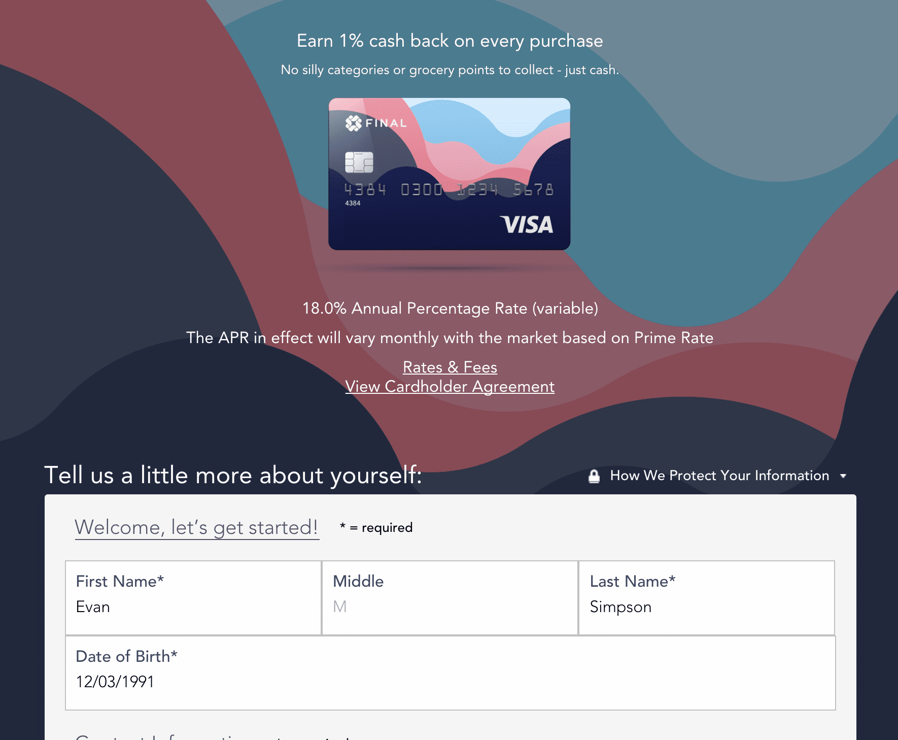 Screenshot of Final credit application page.