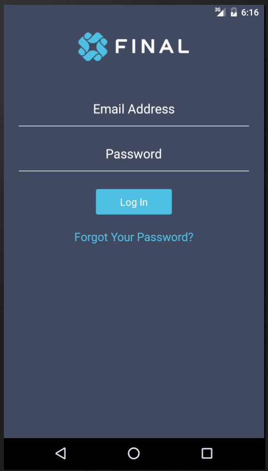 Screenshot of Final Android app prototype login.