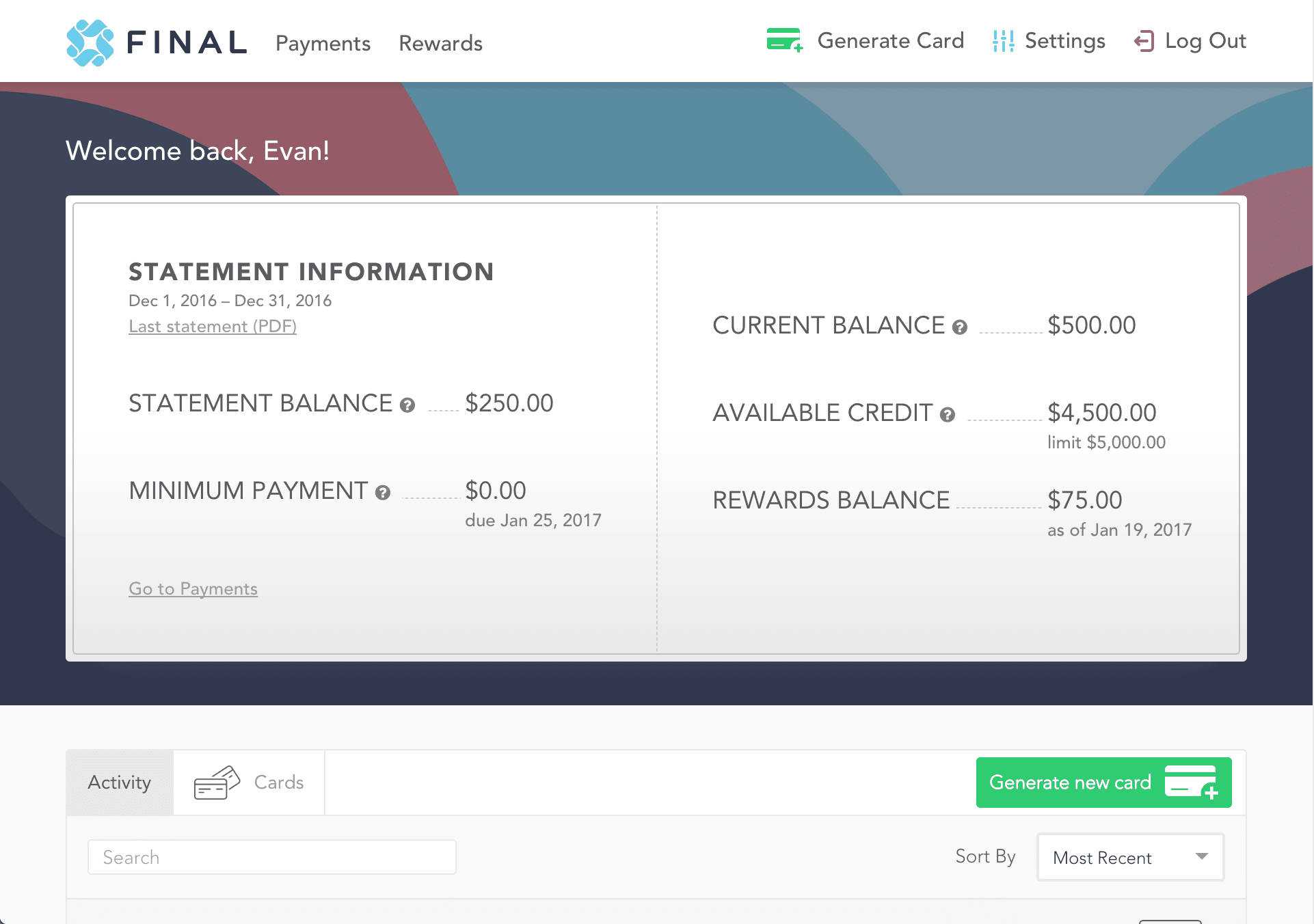 Screenshot of Final customer dashboard